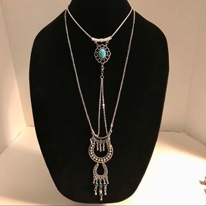 Boho Multilayered Long Turquoise Pendant Necklace